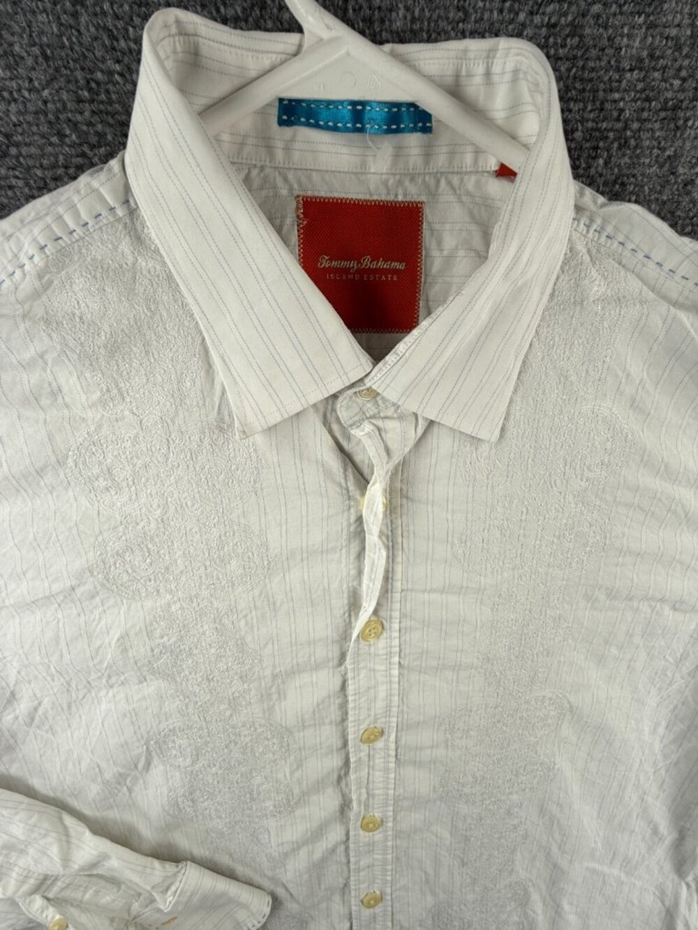 Tommy Bahama ISLAND ESTATE Button Up Shirt Striped White Blue Textured XL Cotton